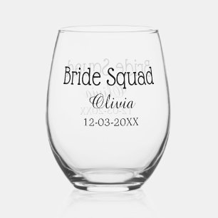 Bride squad bridesmaid add name bachelorette party stemless wine glass