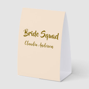Bride squad bridesmaid name golden orange wedding