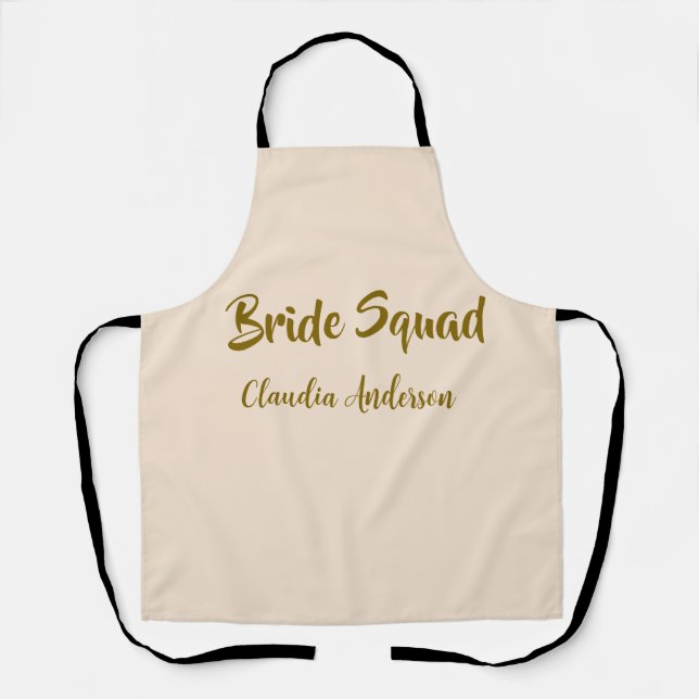 Bride squad bridesmaid name golden orange wedding  apron (Front)