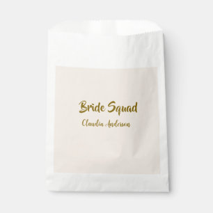 Bride squad bridesmaid name golden orange wedding favour bag