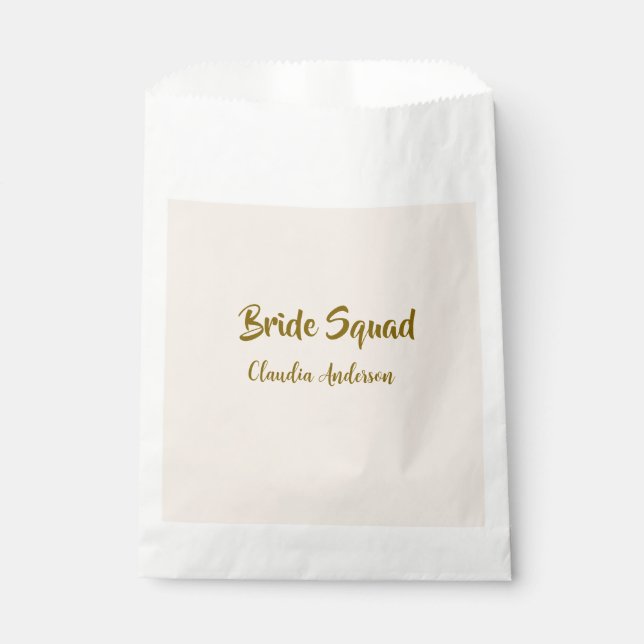 Bride squad bridesmaid name golden orange wedding  favour bag (Front)