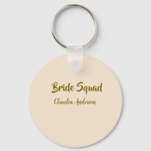 Bride squad bridesmaid name golden orange wedding  key ring