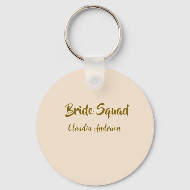 Bride squad bridesmaid name golden orange wedding  key ring (Front)