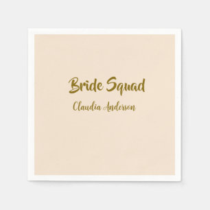 Bride squad bridesmaid name golden orange wedding napkin