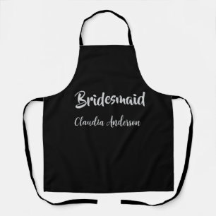 Bride squad bridesmaid name silver black wedding  apron