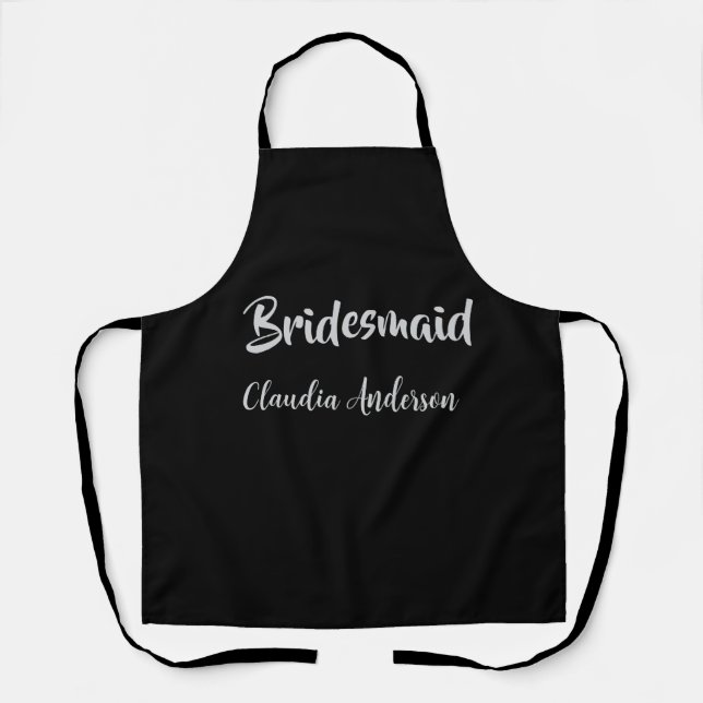 Bride squad bridesmaid name silver black wedding  apron (Front)