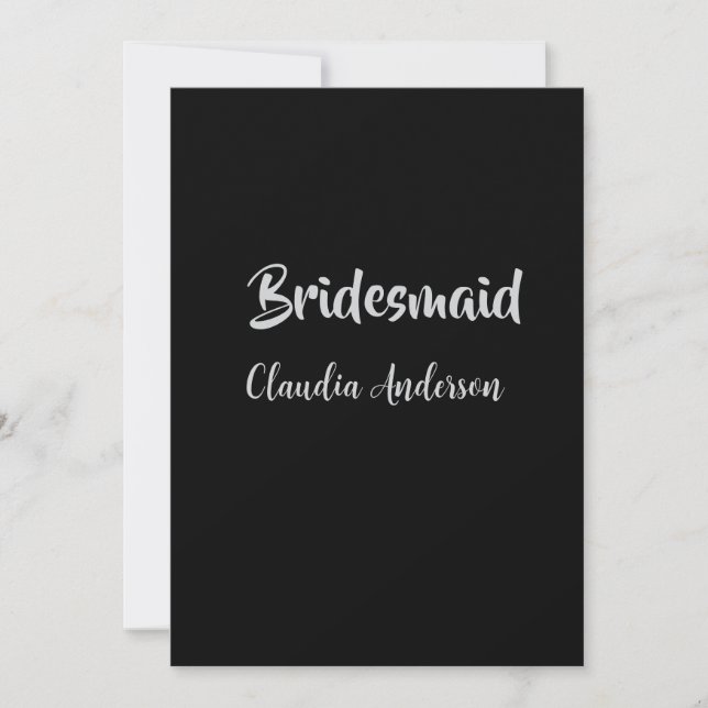 Bride squad bridesmaid name silver black wedding  invitation (Front)