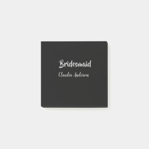 Bride squad bridesmaid name silver black wedding post-it notes