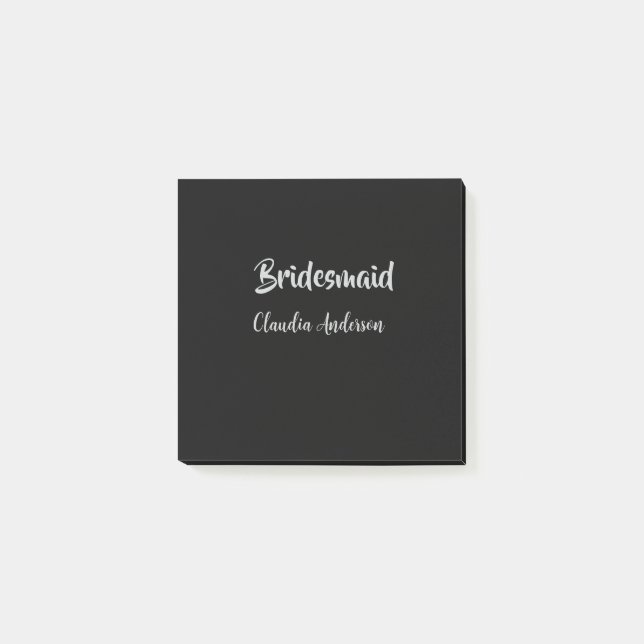 Bride squad bridesmaid name silver black wedding  post-it notes (Front)