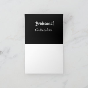 Bride squad bridesmaid name silver black wedding  thank you card