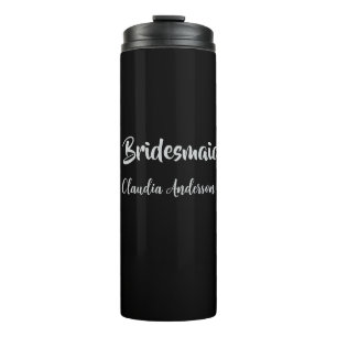 Bride squad bridesmaid name silver black wedding thermal tumbler