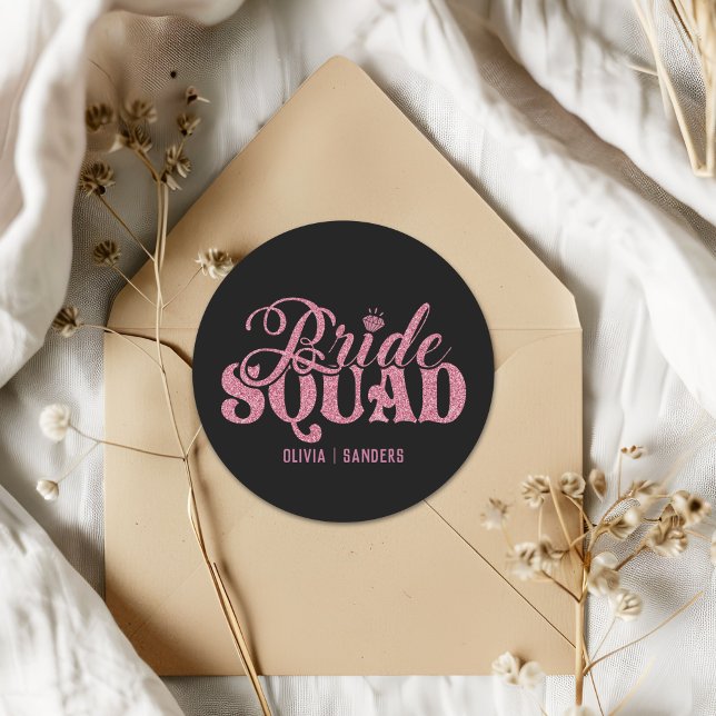 Bride Squad Bright Pink Classic Round Sticker (Creator Uploaded)