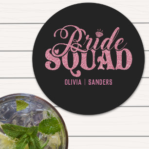 Bride Squad Bright Pink Round Paper Coaster