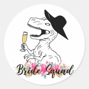Bride Squad Dinosaur Bridesmaid Floral Bachelorett Classic Round Sticker