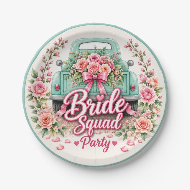 Bride Squad Floral Truck Paper Plates (Front)