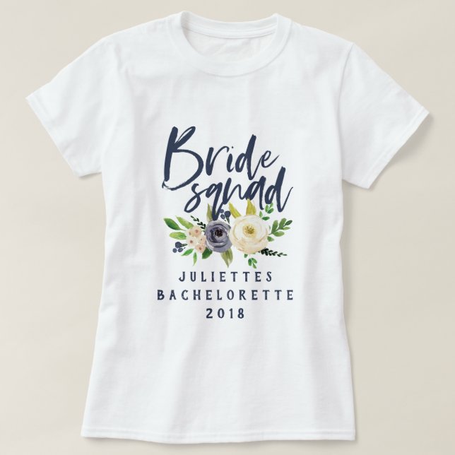 Bride squad floral watercolor t-shirt (Design Front)