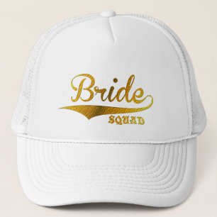 bride squad gold glitter bridal wedding hat white