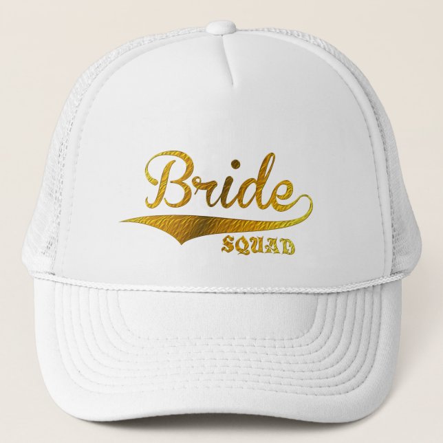 bride squad gold glitter bridal wedding hat white (Front)