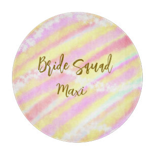 Bride squad golden pastel pink colorful glitter br cutting board