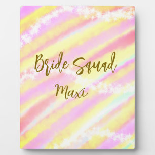 Bride squad golden pastel pink colorful glitter br plaque