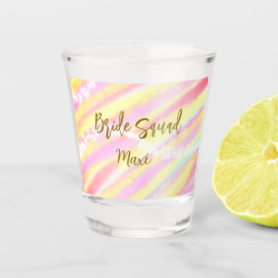 Bride squad golden pastel pink colorful glitter br shot glass