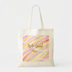 Bride squad golden pastel pink colourful glitter b tote bag