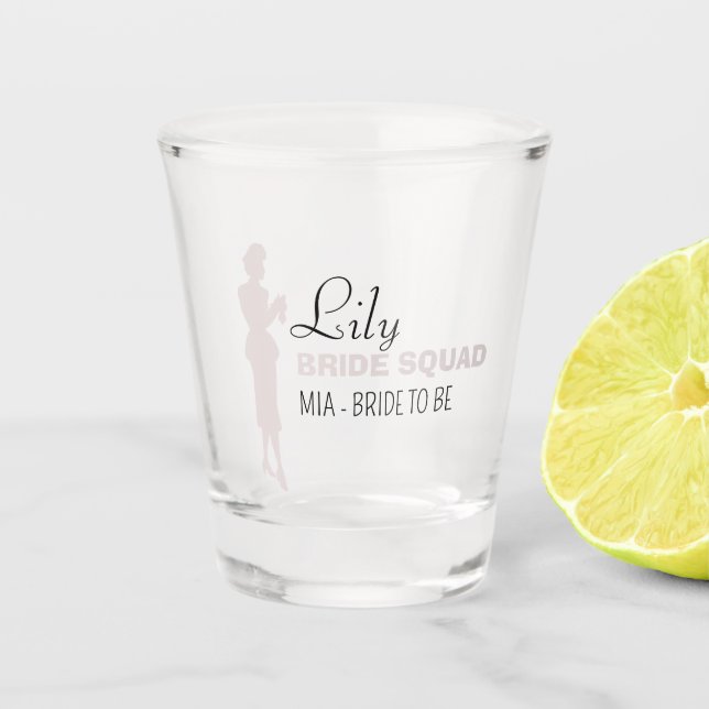 Bride Squad | Hot Pink Bachelorette Bridesmaid  Shot Glass (Front)