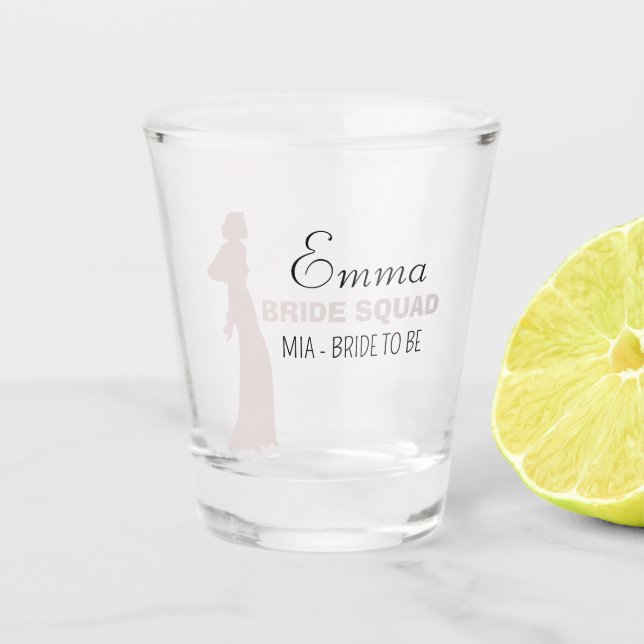 Bride Squad | Hot Pink Bachelorette Bridesmaid  Shot Glass (Front)