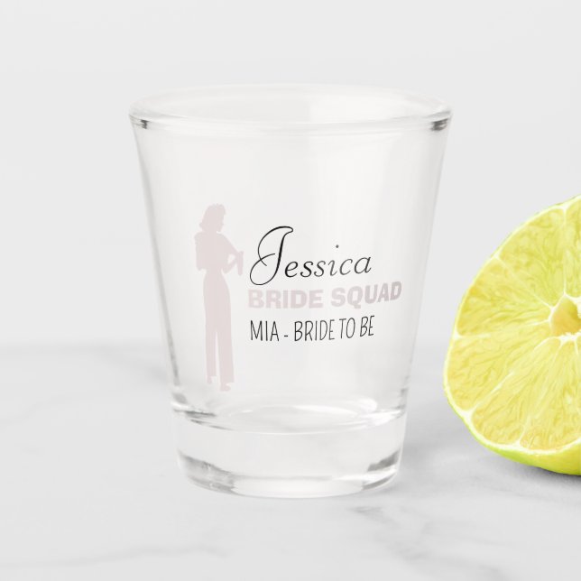 Bride Squad | Hot Pink Bachelorette Bridesmaid  Shot Glass (Front)