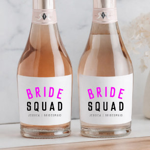 Bride Squad   Hot Pink Bachelorette Bridesmaid Sparkling Wine Label