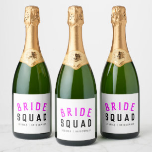 Bride Squad   Hot Pink Bachelorette Bridesmaid Sparkling Wine Label