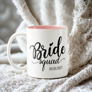 'Bride Squad' modern black script custom wedding  Two-Tone Coffee Mug
