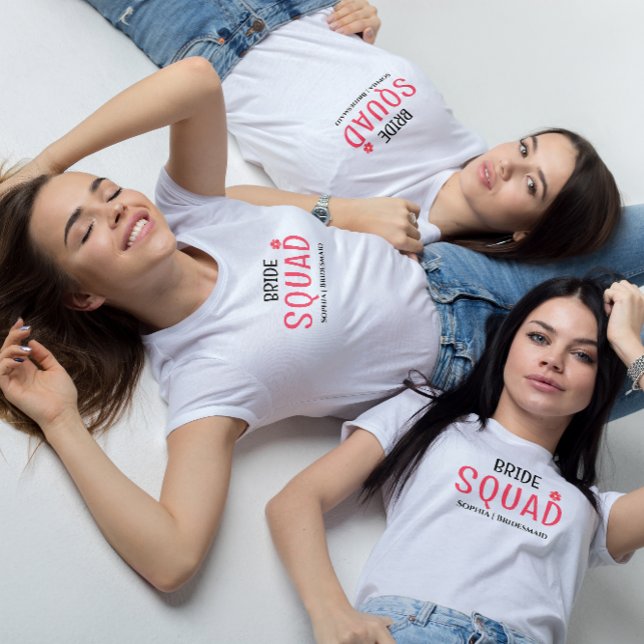 bride squad modern pink Bachelorette Bridesmaid T-Shirt (Creator Uploaded)