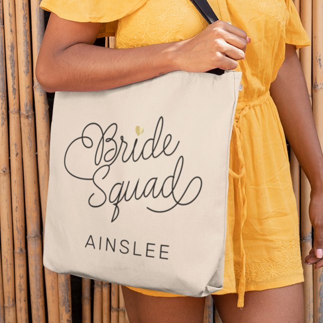 Bride Squad Modern Script Gold Wedding Name Tote Bag (Creator Uploaded)