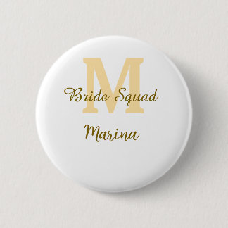 Bride squad monogram golden bridal shower simple 6 cm round badge
