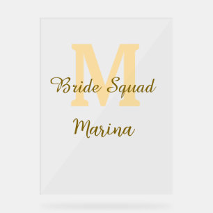Bride squad monogram golden bridal shower simple  acrylic sign