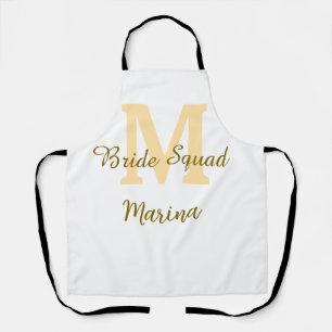 Bride squad monogram golden bridal shower simple  apron