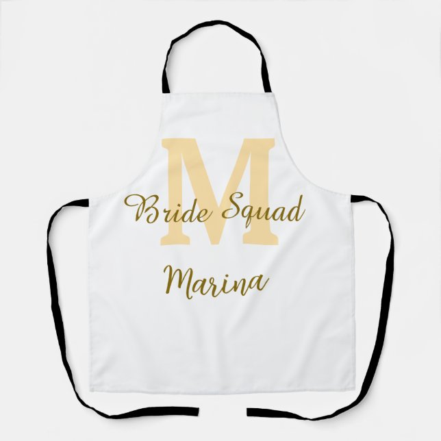 Bride squad monogram golden bridal shower simple  apron (Front)