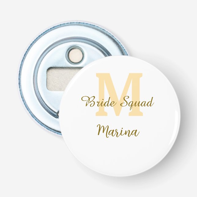 Bride squad monogram golden bridal shower simple  bottle opener (Front)
