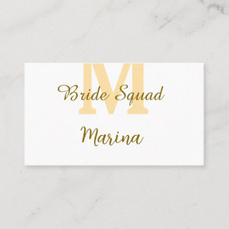 Bride squad monogram golden bridal shower simple business card