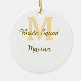 Bride squad monogram golden bridal shower simple  ceramic ornament