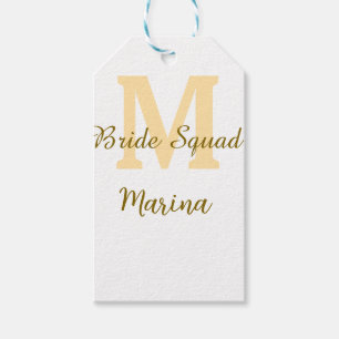 Bride squad monogram golden bridal shower simple  gift tags
