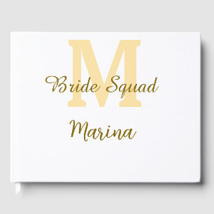 Bride squad monogram golden bridal shower simple guest book