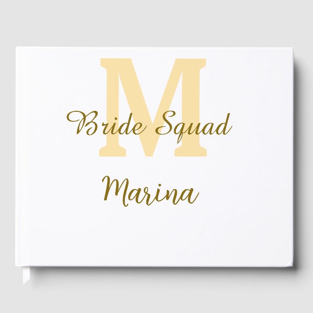Bride squad monogram golden bridal shower simple  guest book (Front)