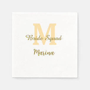 Bride squad monogram golden bridal shower simple  napkin