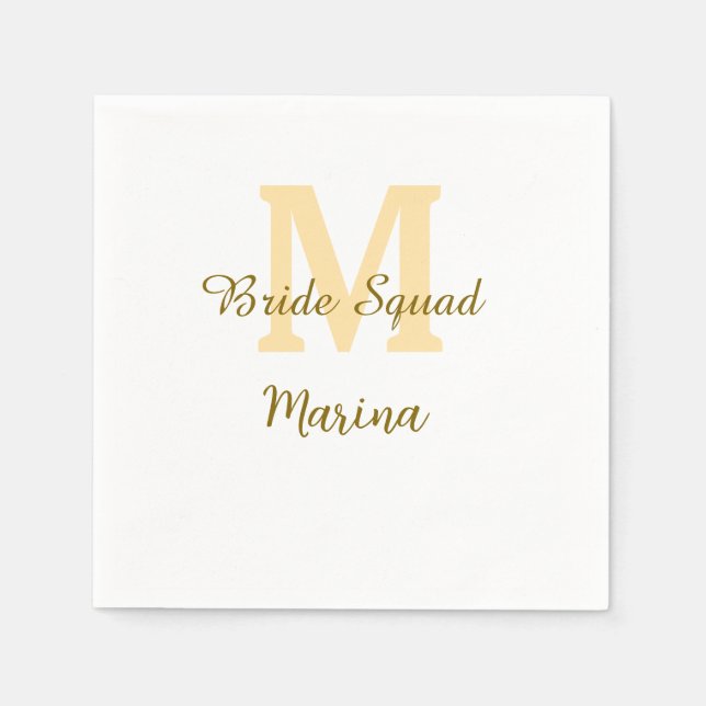 Bride squad monogram golden bridal shower simple  napkin (Front)