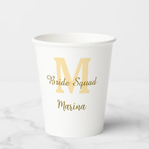Bride squad monogram golden bridal shower simple paper cups