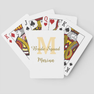 Bride squad monogram golden bridal shower simple  playing cards
