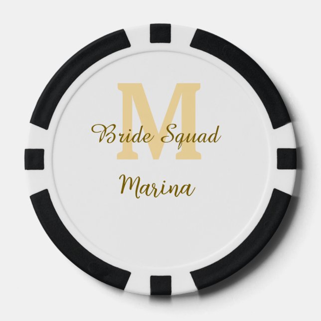 Bride squad monogram golden bridal shower simple  poker chips (Front)