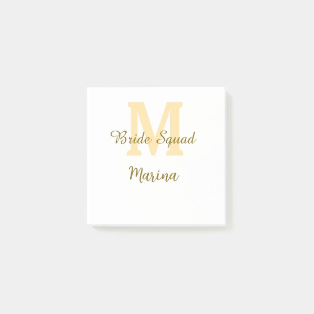 Bride squad monogram golden bridal shower simple  post-it notes (Front)